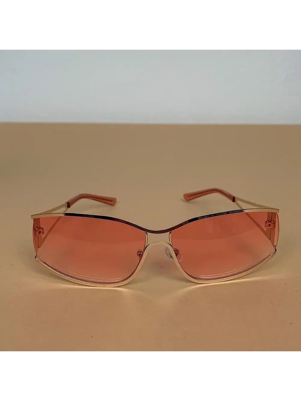 Vintage y2k 2000s classy pink chrome trim sunglasses. Chrome trim pink lenses